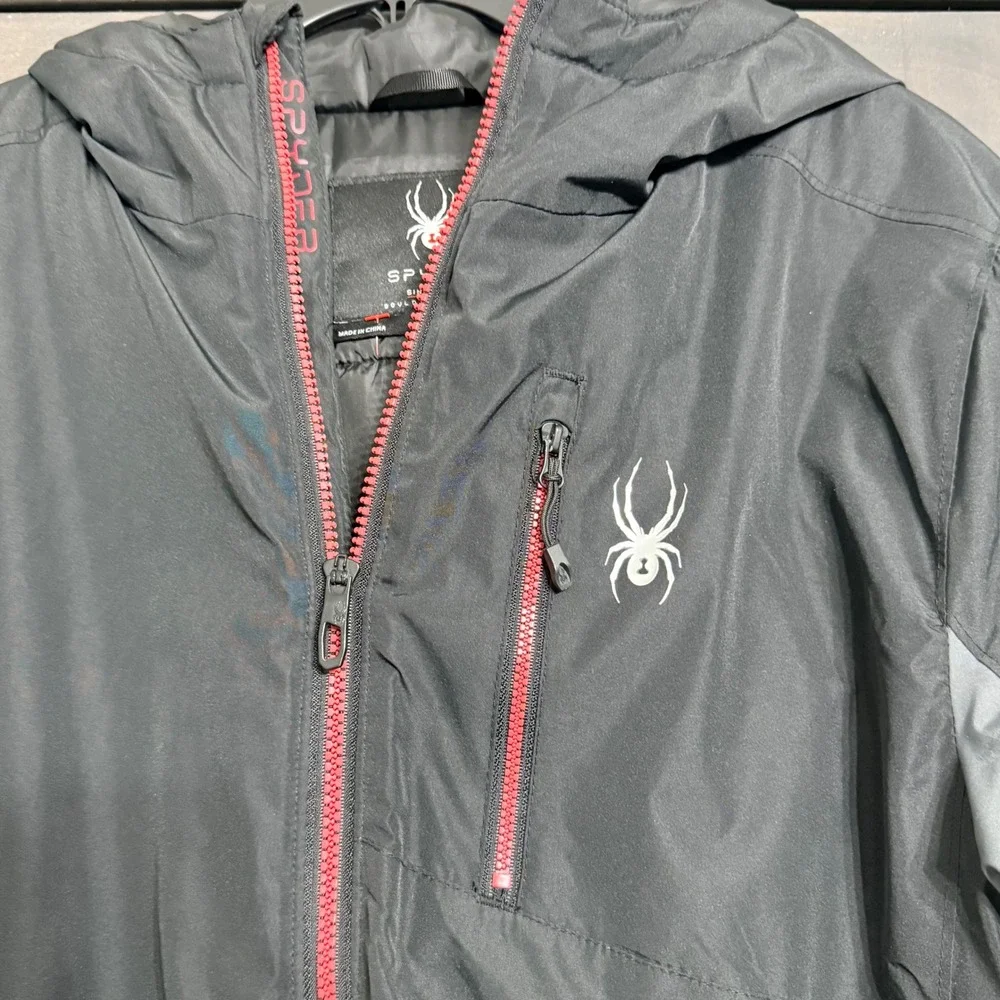 Spyder Men's city to Slope Ski Jacket Black‎ Gray Red Full Zip Hooded M